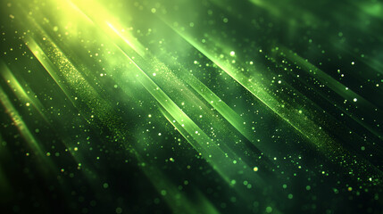 Fototapeta na wymiar Green Glowing Light Rays with Sparkling Particles: A Mesmerizing Display of Abstract Art