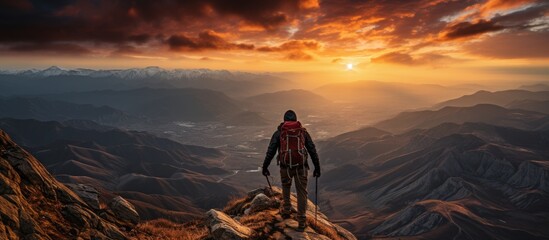 young man Climber on sunset
