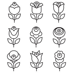 Roses flat line icons set. Vector illustration