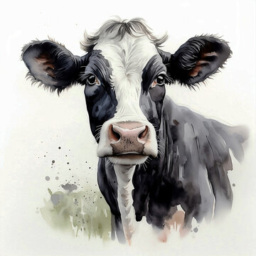Watercolour portrait of a cow