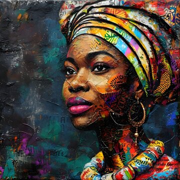 african heritage woman colorful portrait fine art for black history month, celebrating freedom 