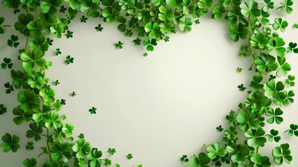 frame shape of a heart with clover leaves background free space for texte