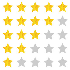 Set of ratings from one to five stars. Yellow rating stars on white background. Feedback evaluation in vector