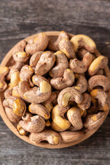 roasted salted cashew nuts on table.