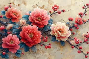 Flower Power: A Vibrant Painting of Red and Pink Flowers Generative AI