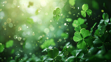 four leaves clover blurred confetti background