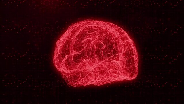 Red Brain Neural Network: Glowing Animation of Artificial Intelligence and Neurological Signals