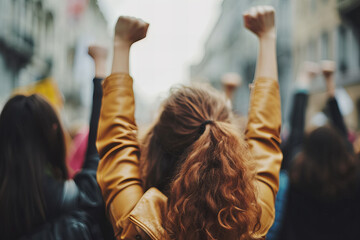  women raising fists at parade,  international women day and the feminist movement