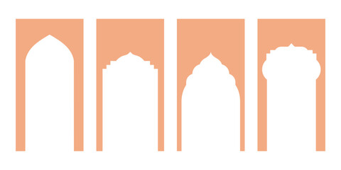 Aesthetic Collection of Oriental Style Windows and Arches in Modern Boho Colors. Minimalistic Design Elements Create a Distinct Visual Appeal. Social media vertical template