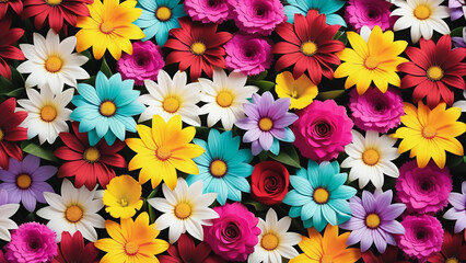 Fototapeta na wymiar A Vibrant Array of Blooming Flowers in Various Colors and Types