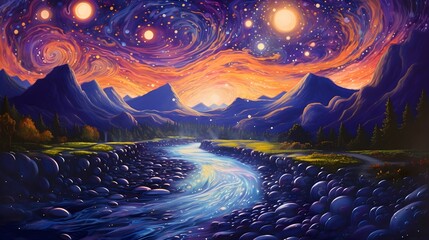 Obraz premium Cosmic River of Love: Liquid Energy Carrying Positive Affirmations Across the Universe