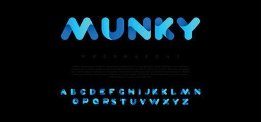 Munky Minimal, an Abstract technology science alphabet font. digital space typography vector illustration design - obrazy, fototapety, plakaty