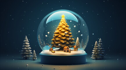 a snow globe with a christmas tree on it sitting. Generative AI