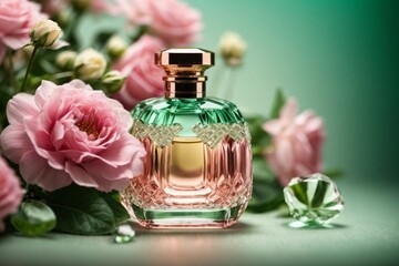 bottle of perfume and flower