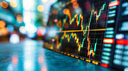 Financial Graphs and Charts: Digital Display of Stock Market Data, Symbolizing Business Analysis and Economy