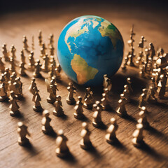 Digital image of Globe and people figurine.  Futuristic global internet network background. Futuristic connect world digital, AI generated image