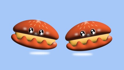 The illustration of burger 3D. it is suitable for food icon, sign or symbol.