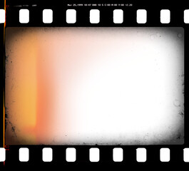 Artistic 35mm film strip template with transparent frame cell and background (PNG image) with dusts...
