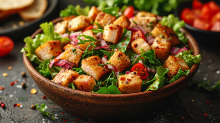 Cesar salad product photo decoratedon a plate