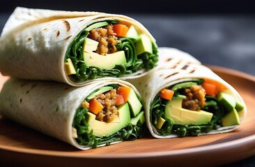 Vegetarian seaweed and avocado wrap, emphasizing the delightful combination of flavors and textures in a health-conscious and flavorful dish roll