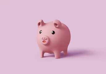 3D Pig, Piggy bank safe, economy and finance concept, cute mascot cartoon style isolated on pink pastel background. Keep and accumulate cash savings. Safe finance investment. 3d render illustration.