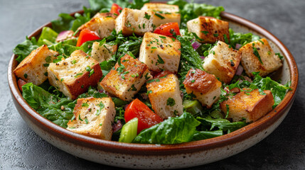 Cesar salad product photo decoratedon a plate