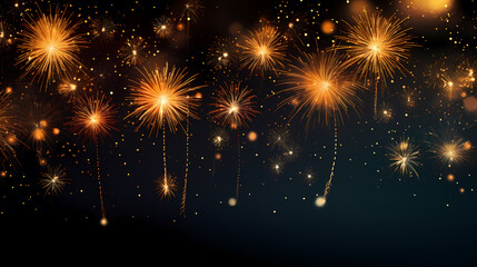 Naklejka premium Happy New Year, burning fireworks with bokeh light background