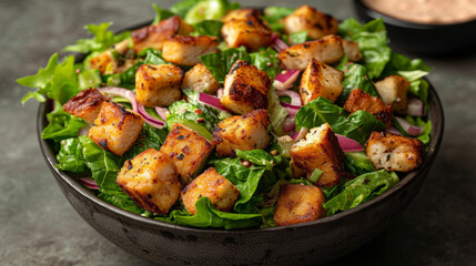 Cesar salad product photo decoratedon a plate