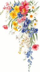 Vibrant Watercolor Floral Assortment. An array of colorful watercolor flowers against a white backdrop.