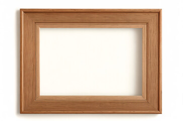 Marco vertical rectangular fino de madera clara colgado en una pared con textura blanca, plano, vista superior, ilustración 3D.