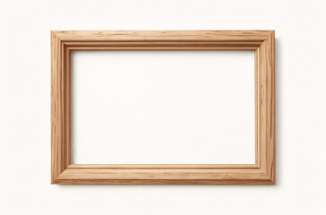 Marco vertical rectangular fino de madera clara colgado en una pared con textura blanca, plano, vista superior, ilustración 3D.