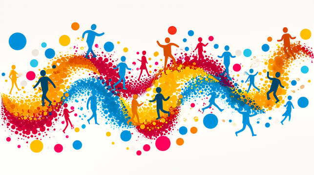 Colorful Silhouettes in Motion: Symbolizing Youthful Energy, Dance, and Vibrant Urban Lifestyle