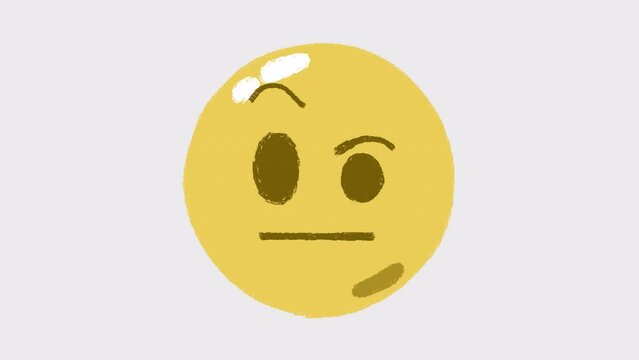 2d animation of hand-drawn face with raised eyebrow emoji. Looped 4K video with alpha-channel.