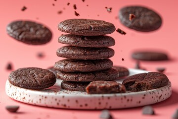 heart chocolate cookies flying in the air professional advertising food photography
