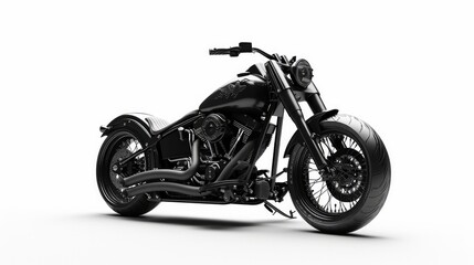 Custom black motorcycle on a white background