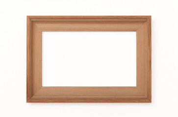 Marco vertical rectangular fino de madera clara colgado en una pared con textura blanca, plano, vista superior, ilustración 3D.