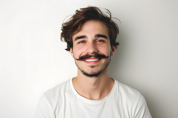 Fototapeta premium Portrait of Handsome hipster young man with mustache posing in casual clothes