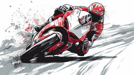 Vector drawing. Drawing of a racing motorcycle on a circuit race, for your design - obrazy, fototapety, plakaty