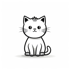 Happy Kitty: Cute Cat Illustration with Doodle Design on White Background