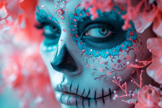 Portrait of woman with horror character looking mask