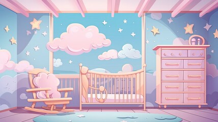 cartoon illustration Interior bedroom for a baby