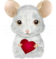 niedliche weiße Maus mit Herz zum Valentinstag