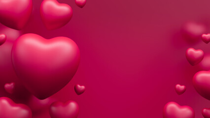 Violet hearts on violet background with shallow depth of field. Valentine day backdrop. 3d render illustration