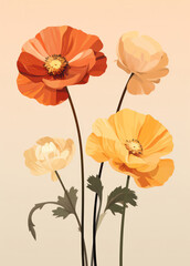 Floral Summer: A Vibrant Bouquet of Red Poppies â€“ A Vintage Illustration of Nature's Beauty.