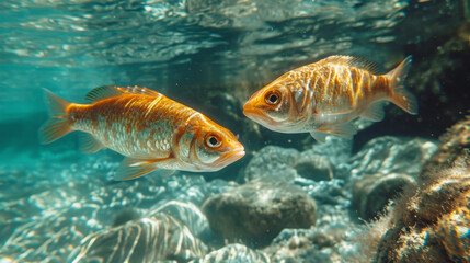 Naklejka premium Fish swimming in very clear water