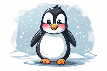 Happy Penguin: Cute Cartoon Bird in Winter Wonderland