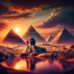 Egyptian landscape at sunset