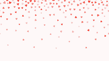 Romantic confetti hearts in soft pink tones. Abstract vector background  for Valentine's Day. Flower petal in shape of heart confetti falling on white background. Greeting cards, invitations template  - 717854376