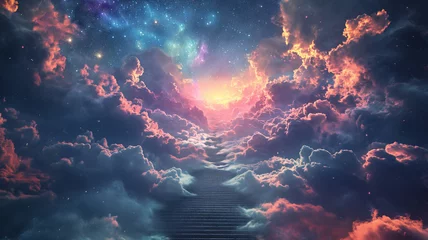 Fotobehang Stairway Leading Up To Heavenly Sky Toward The Light © Katrin_Primak