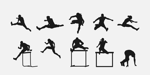 Vector set of silhouettes of javelin, javelin throw. sport, athletics. Isolated on white background.